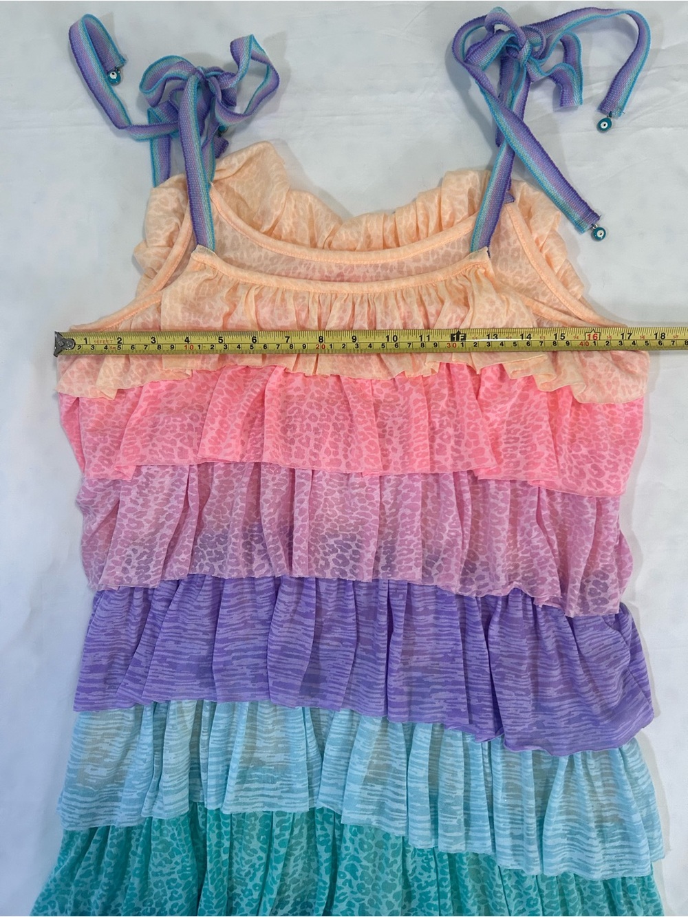 Pitusa Pastel Rainbow Tiered Ruffle Mini Dress Petite - Picture 16 of 16